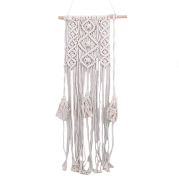 

Macrame Tapestry Wall Hanging Tapestries Woven Artwork Boho Macrame Wall Cloth Cotton Thread With Wooden Stick Xmas Home Decor