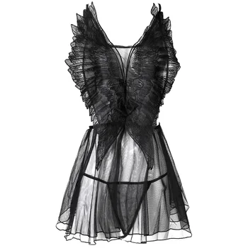 

2PCs Women's Snap Crotch Lingerie Sling Lace See-through Sexy High waist G-String Hollow Back Straps Tie Women's Underwear Sets