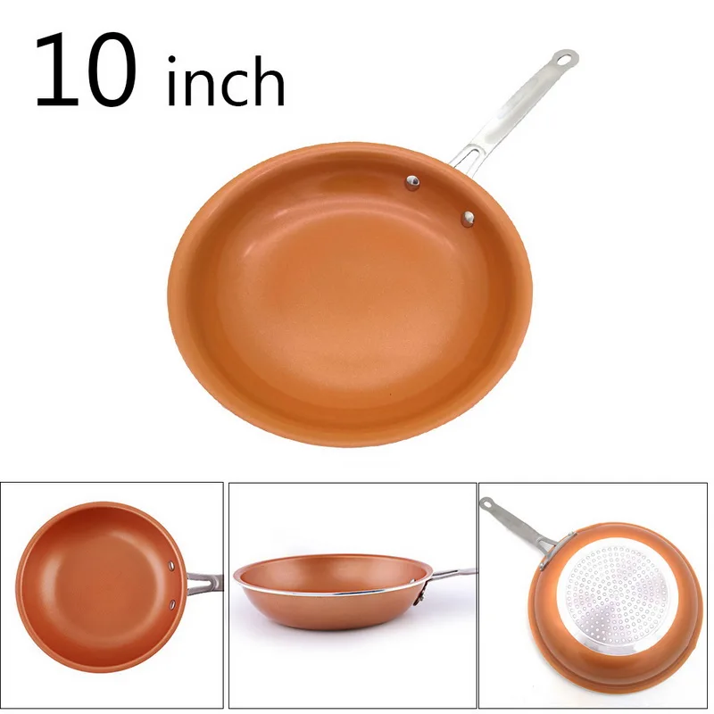 

Kitchen Cooking Tool 1PC 10 Inch Non-stick Copper Frying Pan With Ceramic Coating No Oil-smoke Stainless Steel Pan Dropshipping