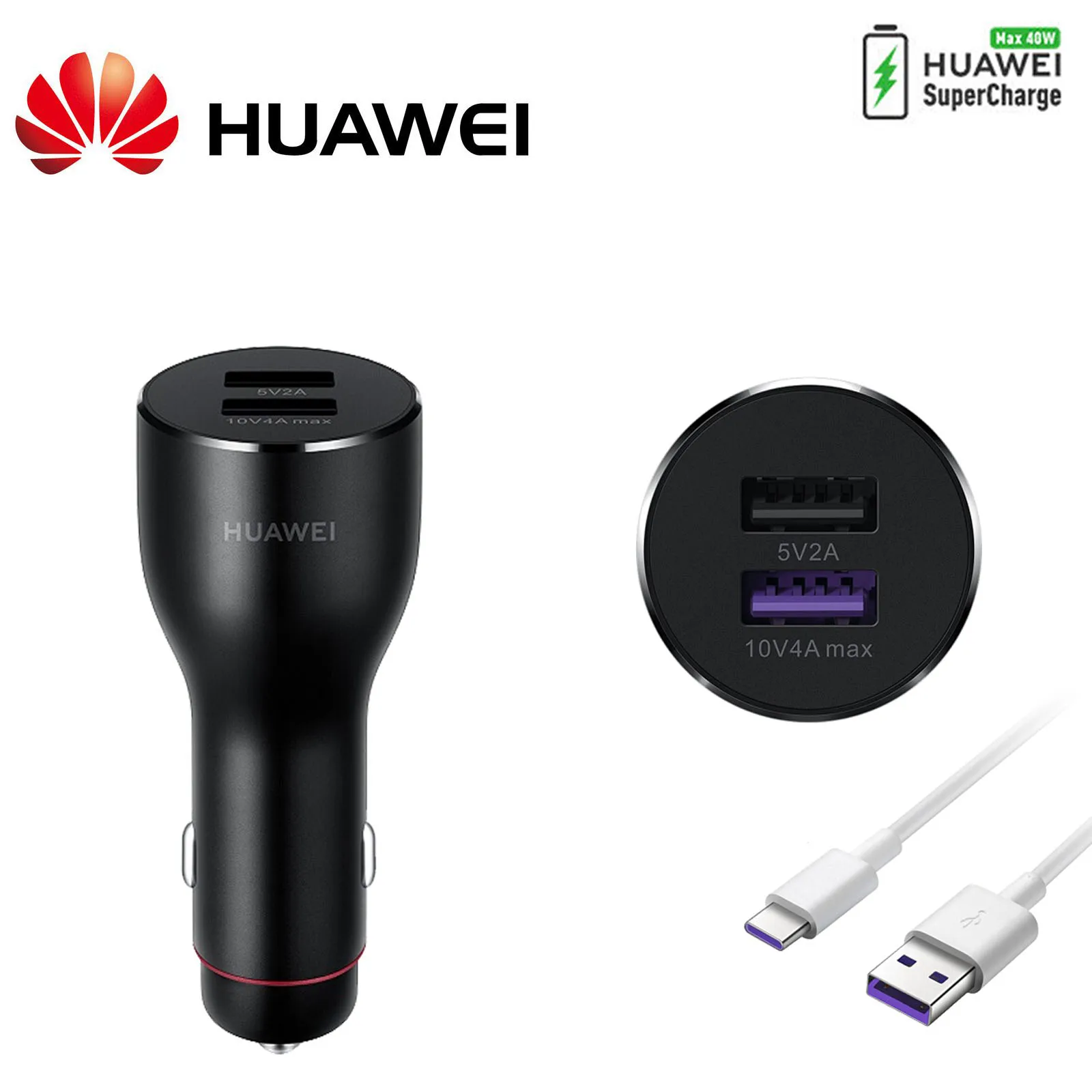 Автомобильное зарядное устройство huawei Dual Usb SuperCharge,, 40 Вт, быстрый type-c, 10 в, 4 а, автомобильный адаптер зарядки для mate30 pro 20 pro P30 pro Honor30