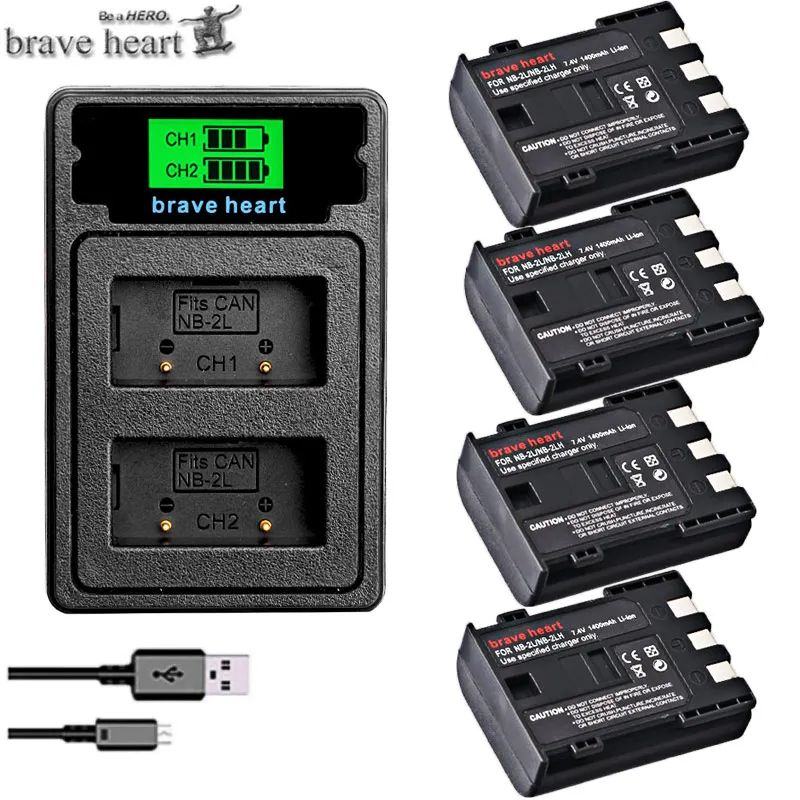 1400mAh NB-2L NB-2LH NB 2L nb2l NB2LH battery +Dual USB Charger for Canon EOS 400D S80 S70 S50 S60 350D G7 G9 Kiss N X Rebel XT