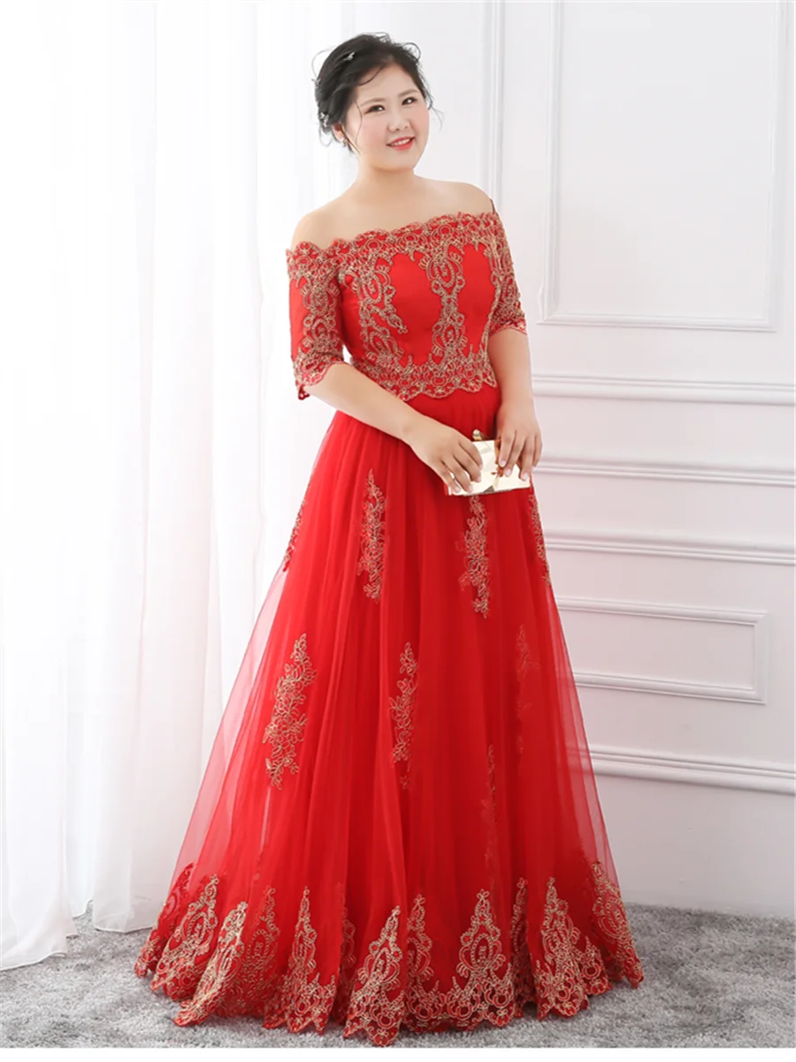 Вечерние платья с коротким рукавом и вышивкой Robe De Soiree, вырез лодочкой, размера плюс, женские вечерние платья на шнуровке, вечерние платья T144