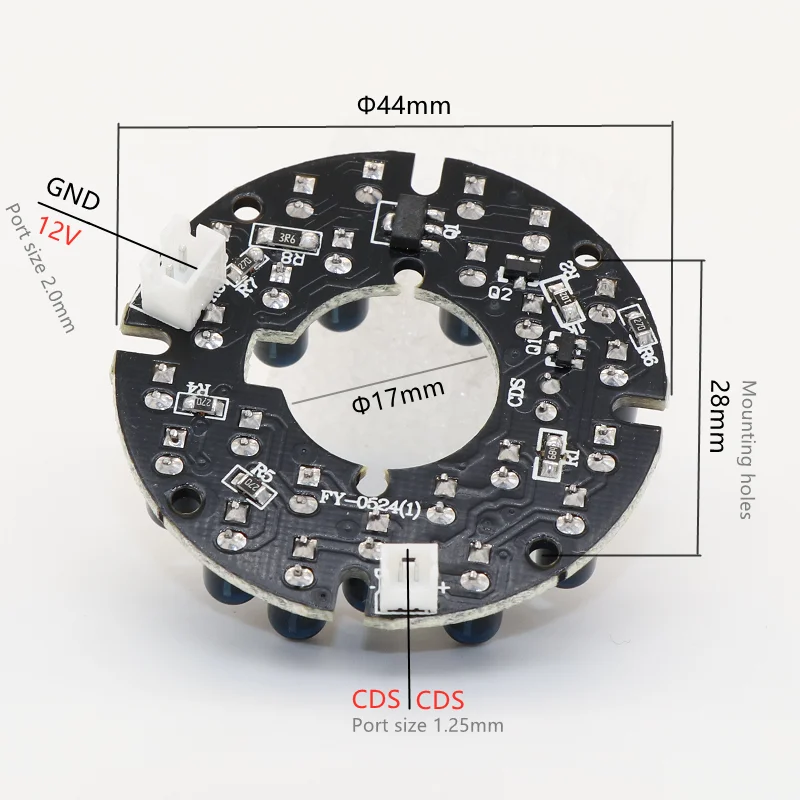 Surveillance Camera Accessories Infrared LED Board 90 degrees 850nm 24 Grain For Surveillance cameras Night Vision diameter 44mm
