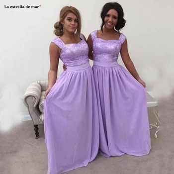 

vestidos de dama de honor para boda new lace chiffon lilac royal blue silver gray bridesmaid dress long abiti da damigella elega