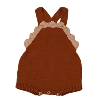 

Cute Cotton Bodysuit Sleeveless Baby Girls Stitching Knitted Wool Jumpsuit New