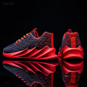 

Men Shoes High Quality Knitted Flyknit Breathable Mesh Sneakers Black Red Lightweight Comfortable Non-slip Male Casual Shoes New