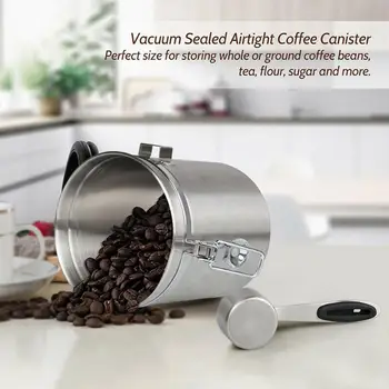 

1800ml Stainless Steel Airtight Coffee Beans Storage Hook CO2 Container Oxygen To Canister With Scoop Keep Release K2E5