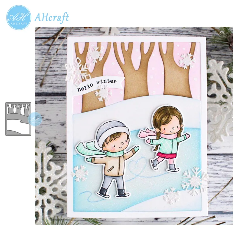 

AHcraft Skating Pond Scene frame Metal Cutting Dies Scrapbook paper craft knife mould blade punch stencils 2019 die cut