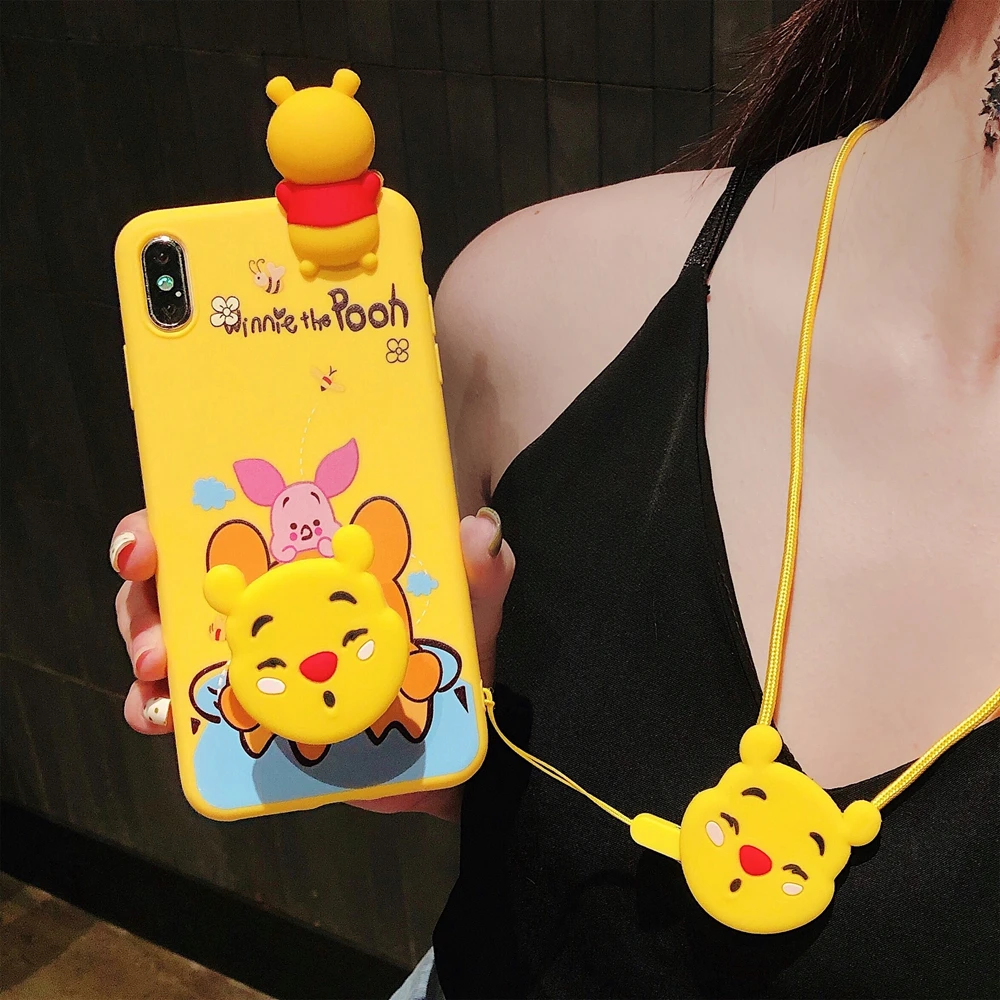 

3D Cartoon Disneys Cartoon Winnie Bear papa For huawei P20 lite P20 pro Nova 4 3 3i 3E Y9 2019 P30 pro Funda cover Strap bracket