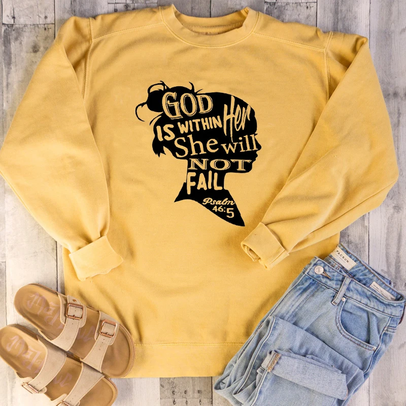

God Is Within Her She Will Not Fall Women Sweatshirts Streetwear Full Long Sleeve Pullovers Graphic Clothing Drop shipping