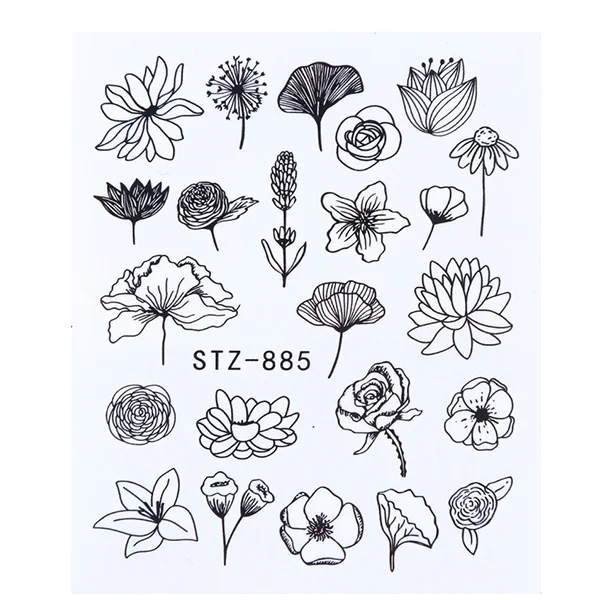 Черные цветочные наклейки для ногтей слайдеры Водная передача листья блумы Временные татуировки Переводные картинки для ногтей маникюр CHSTZ880-902-1 - Цвет: STZ-885