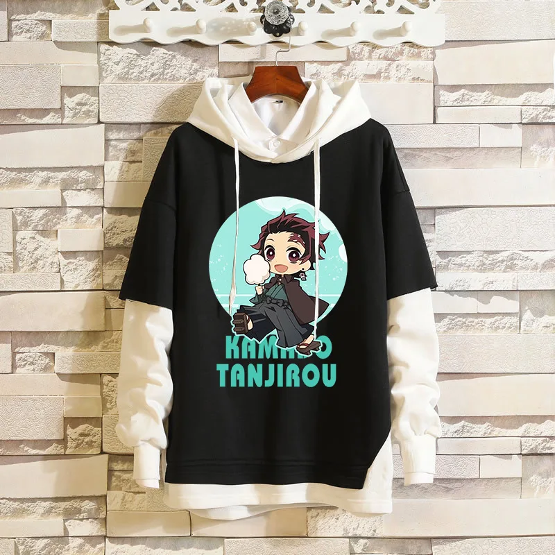 Demon Slayer Cosplay Hoodies Kimetsu no Yaiba Kamado Tanjirou Fake Two Pieces Harajuku Sweatshirts Pullover Costume | Тематическая