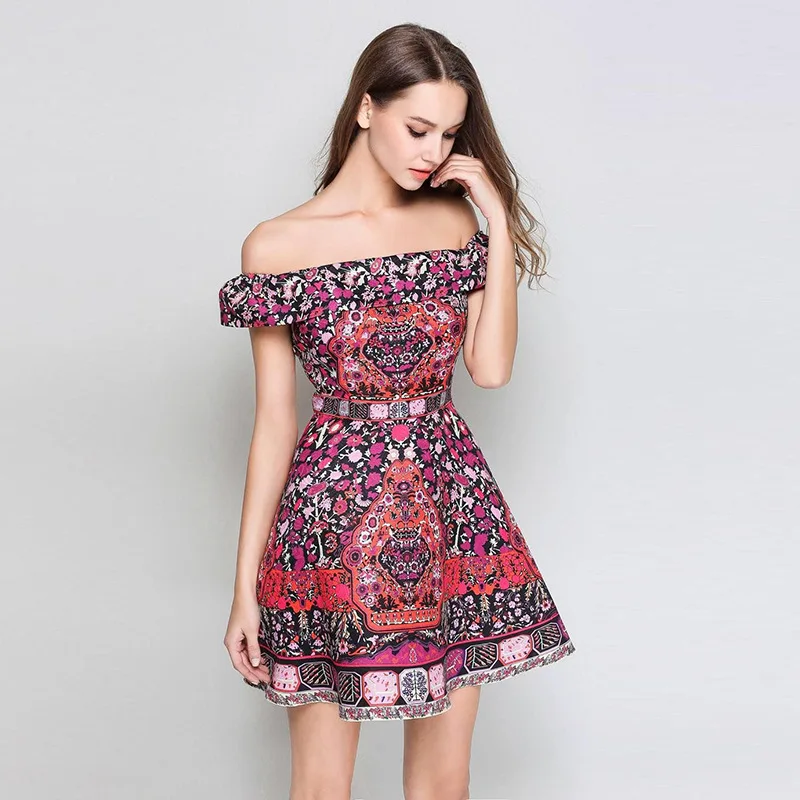 

Bohomia Off Shoulder Floral Print Summer Women Mini Dress A Line Evening Party Elegant Beach Spring Sexy Dresses Female