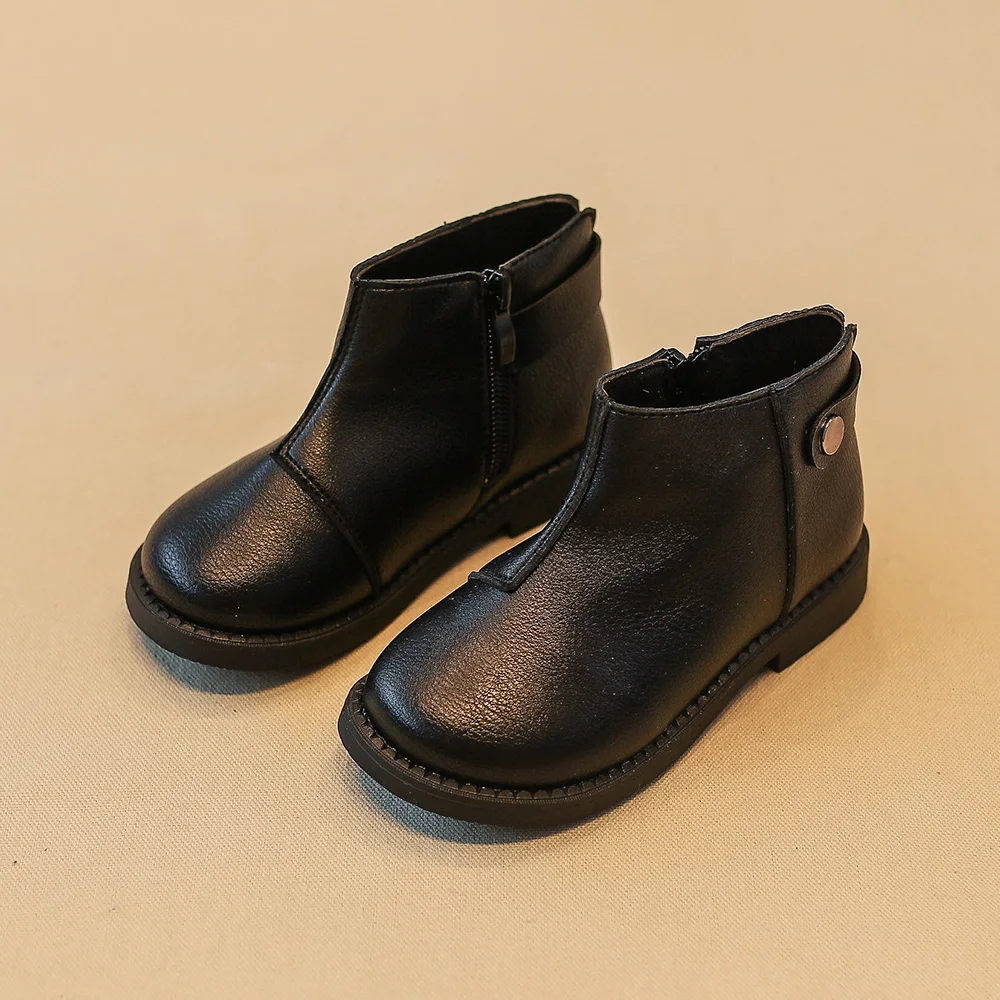 SZ128Black Bekamille зимние сапоги для женщин обувь для девочек в стиле принцессы, Цвет сапоги для маленьких девочек теплая осенняя одежда для детей, по щиколотку, обувь на плоской подошве Size21-30 SZ128 - Цвет: SZ128Black