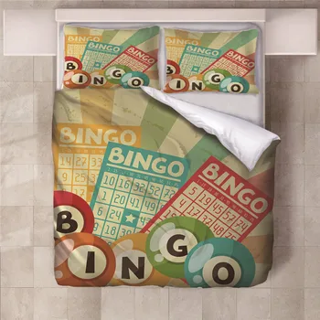 

Cotton Stuff BestSeller Lovely Bingo Game Printing Duvet Cover Men Style Brown PureColor Bedsheet Bedding Set King BedCover