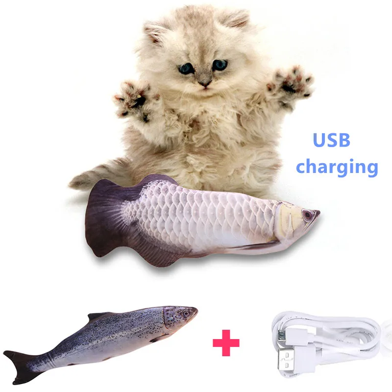 

30CM Interactive Electronic Pet Cat Plush Toys Electric USB Charging Simulation Fish Toys for Dog Cat Chewing Playing Biting