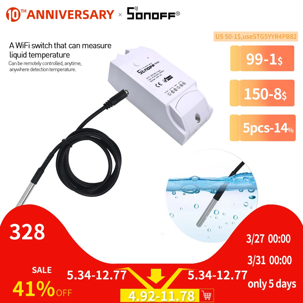SONOFF TH10 TH16 переключатель и датчик Ds18b20 водонепроницаемый зонд Wi Fi контроль