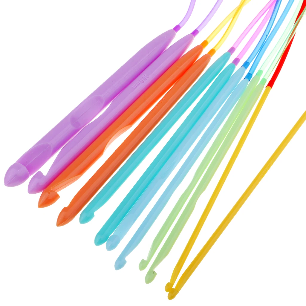 12pcs Plastic Flexible Afghan Tunisian Crochet Hooks Weave Needles 3.5-12mm