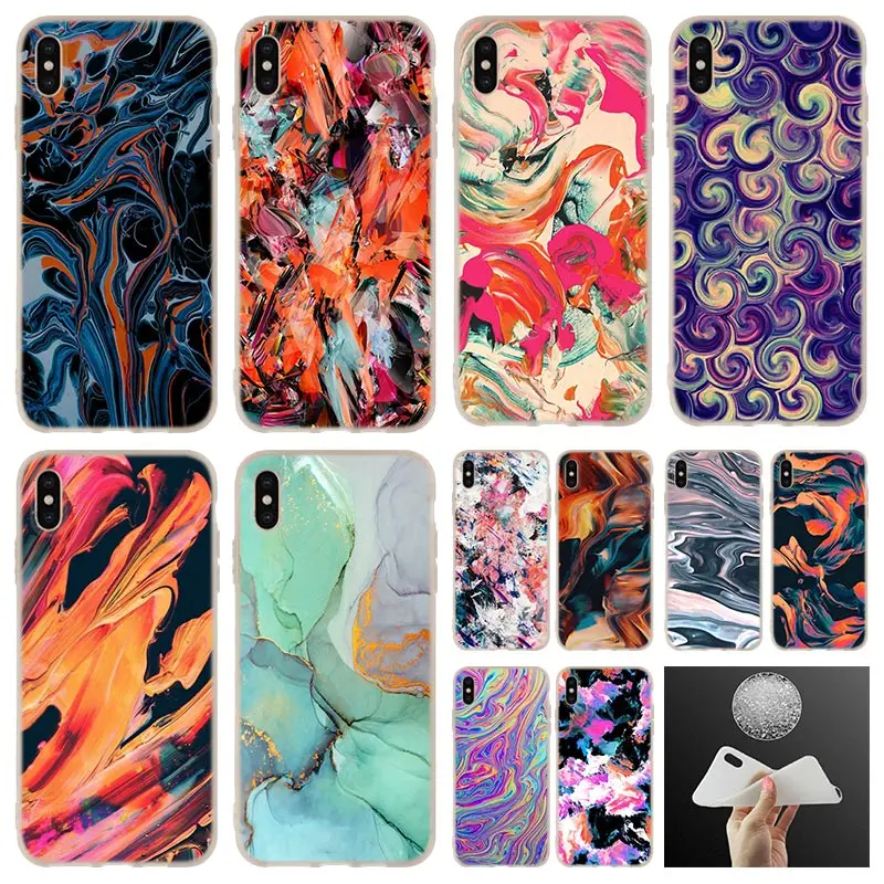 Abstract Rainbow Ripple Tie Dye art soft Soft Silicone Case For iPhone 13 12 11 Pro 7 8 6 6s Plus XR XS Max Cover Mini SE 2020 | Мобильные