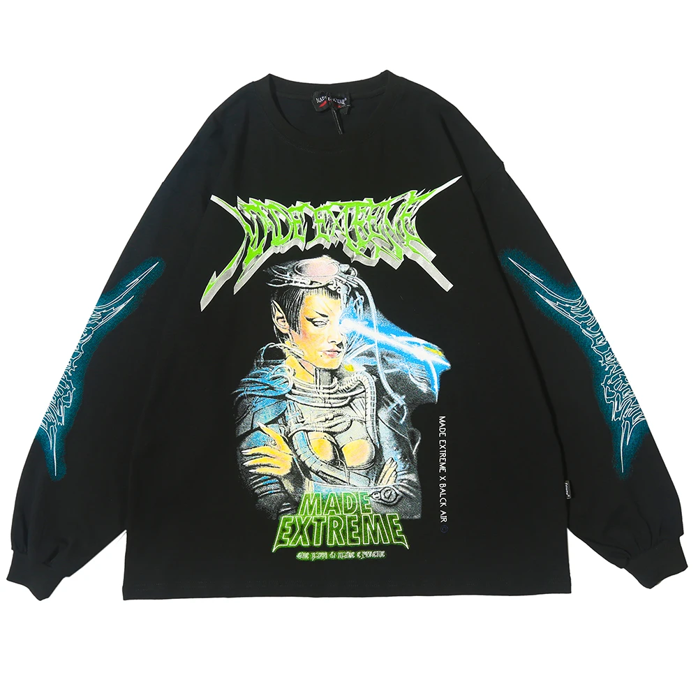 новинки 2020 прикольные вещи，Hip Hop мужские футболки с длинным рукавом，Punk Tshirt Men Anime