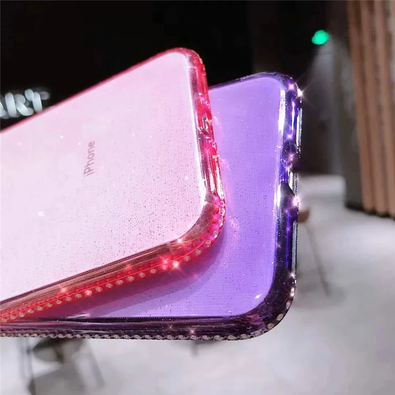 Милый Блестящий Мягкий силиконовый чехол для iPhone X XS XR XS Max 11 Pro Max Bling чехол-бампер с алмазами цветной чехол на iPhne 6 6S 7 8 Plus