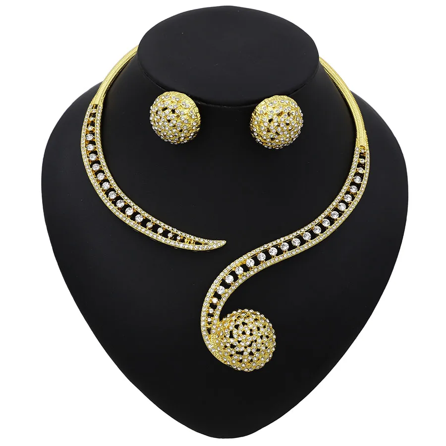 TSROUND Gold Color Jewelry Set Round Ball Pendant Pattern Dubai Costume Jewelry African Simple Elegant Necklace Earring Set