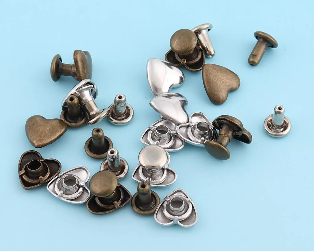 100sets 8mm Double Cap Rivets Bronze/silver Rivets Heartshape