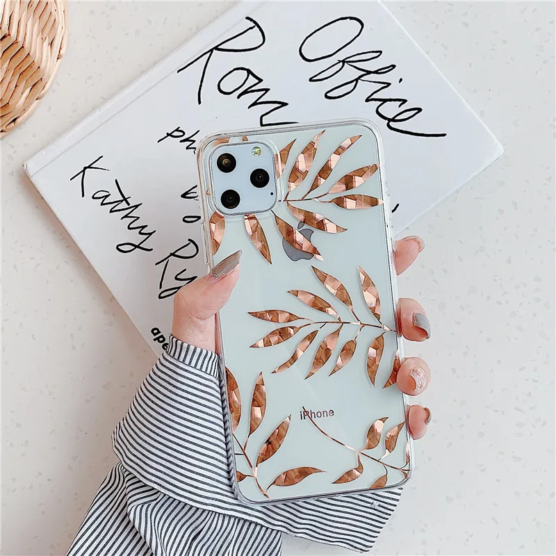 N1986N покрытие из розового золота для iPhone 11 11 Pro Max X XR XS Max 7 8 Plus чехол для телефона роскошный художественный лист Дерево мягкий IMD для iPhone 11 - Цвет: T5