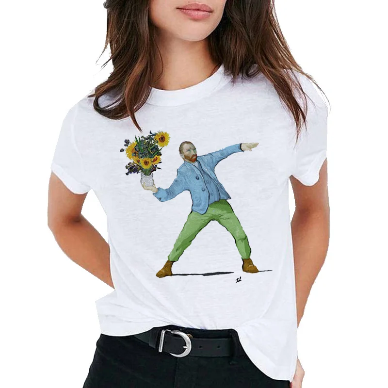 

Van Gogh Art t shirt women top Oil Print t-shirt female new streetwear 2019 Casual tshirt graphic tee shirts Harajuku Femme