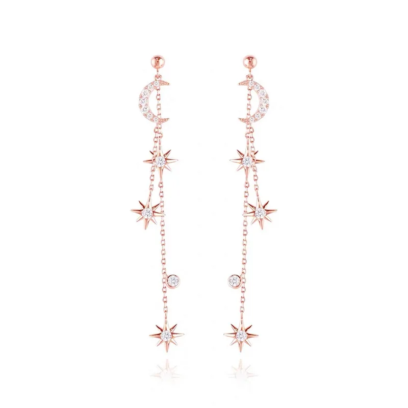 Korean Elegant Moon Rhinestone Long Chain Star Drop Earrings Women Girl Fashion Jewelry Party Gifts Accessories