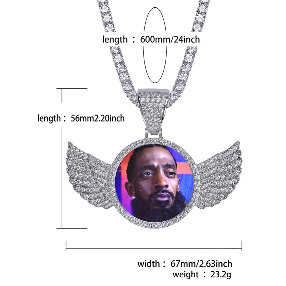 GUCY сделанное на заказ фото с крыльями Sngel ожерелье и подвеска 4 мм теннисная цепь золотого и серебряного цвета кубический циркон мужские хип-хоп ювелирные изделия