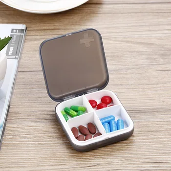 

Pill Box Mini 4 Grids Medicine Box Plastic Small Pill Box Portable Pill Box Tablet Dust Proof Drug Storage Box(10 boxes)