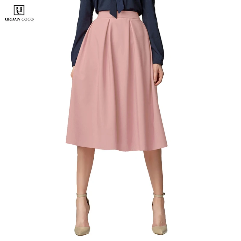 Urban CoCo женские плиссированные весенние летние юбки длиной до колена офисный Спецодежда расклешённая и в складку миди юбка с карманом