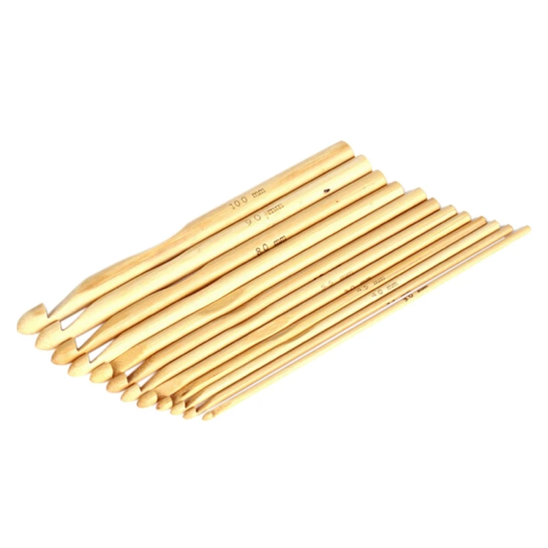 A Bamboo Crochet Hooks Household Round Crochet Hooks Portable Sweater Knitting Tool 12PCS - Цвет: A
