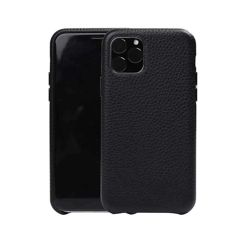 Роскошный чехол из натуральной кожи с текстурой личи для Apple iphone 11 Pro Max, тонкий металлический чехол с кнопкой громкости - Цвет: Черный