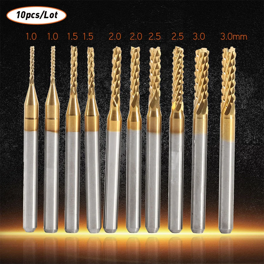 

10x Titanium Coated Carbide 1mm 1.5mm 2mm 2.5mm 3mm End Mill Engraving Bit New