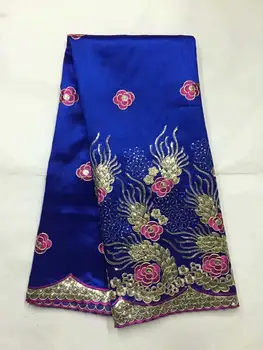 

fashion royal blue gerian Raw Silk lace high quality Embroidery & sequins African Satin George lace fabric for party dress FB103