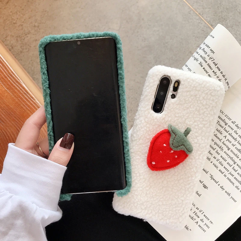 Пушистый Плюшевый чехол с клубничкой для iPhone 11 Pro Max X XR XS MAX чехол из мягкого ТПУ противоударный чехол для iPhone 7 8 6 6S Plus Coque