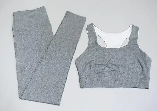 Женский спортивный костюм, колготки, спортивный костюм для фитнеса и йоги, спортивный комплект для женщин, спортивная одежда, тренировочный комбинезон из двух частей, укороченный топ - Цвет: gray