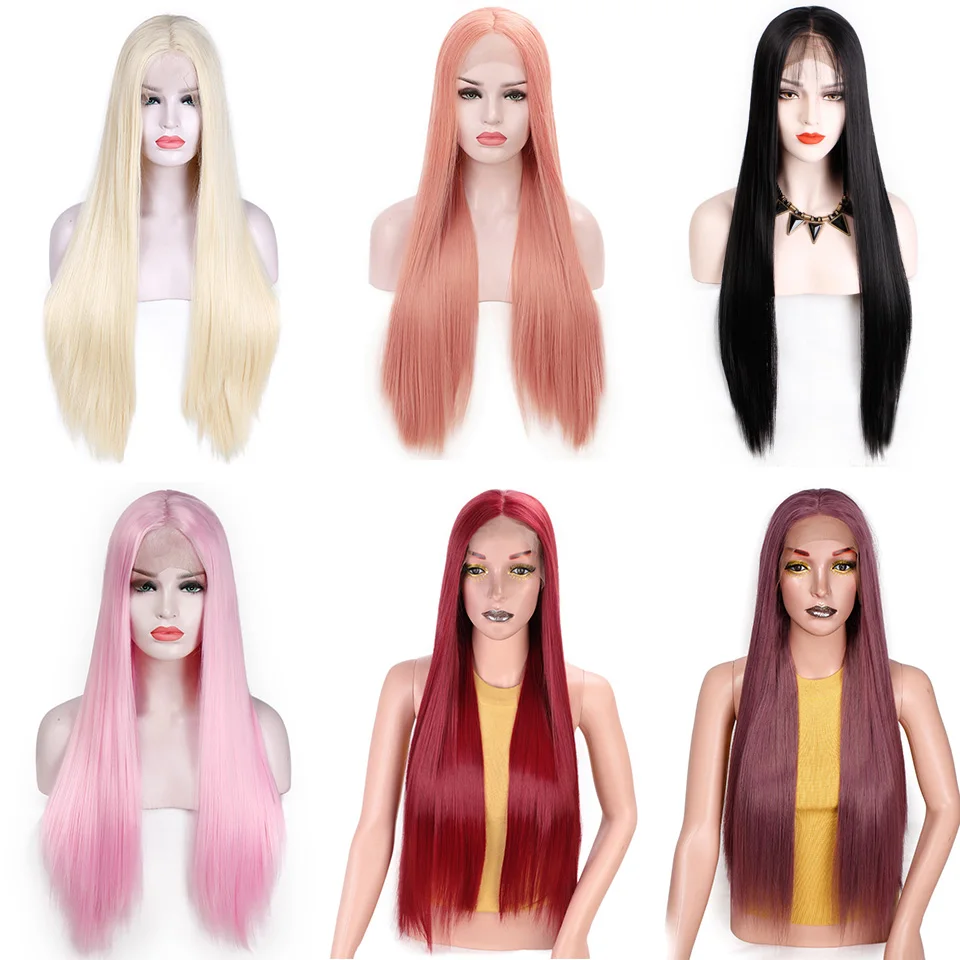 I's a wig 26 ''платиновый блонд синтетические парики на шнурках для женщин парик с длинными прямыми волосами розовый/черный цвет термостойкие волокна волос