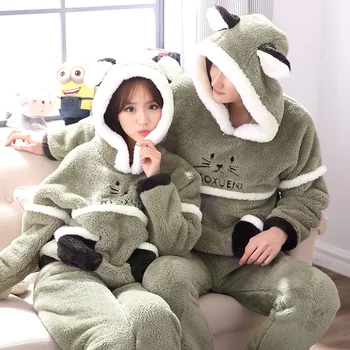 

Lovers Cartoon Pyjamas Women And Men Nightwear Winter Flannel Fleece Pijamas Women Warm Pajama Set Pajamas For Women Sleepwear