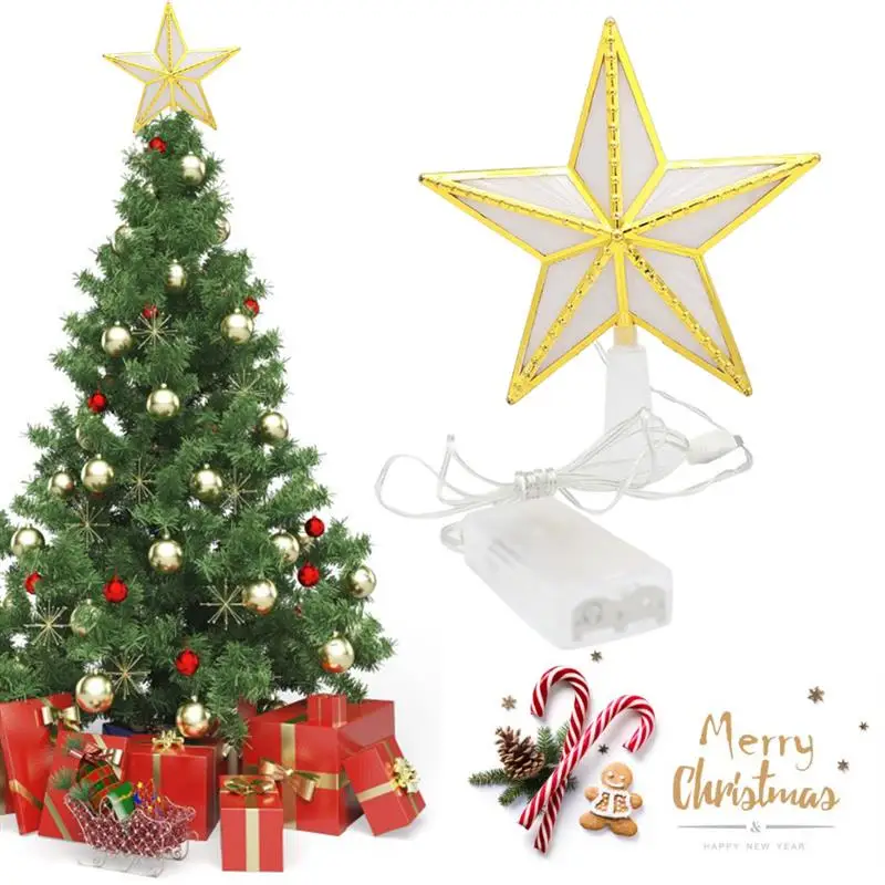 Золотая Рождественская елка Топпер светильник звезда USB Батарея гирлянда для