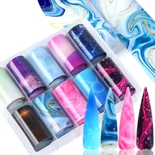 10 шт. чернила градиент ногтей Фольга s нейл-арта ползунки наклейки Обертывания Звездное клей Sky передачи Фольга маникюрный набор конструкций TRXKH40-57