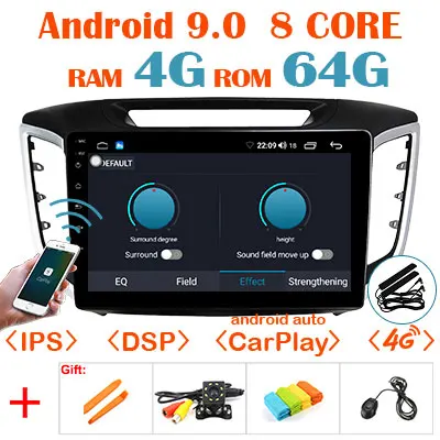 Android 9,0 1280*720P 64G DSP Carplay радио для hyundai Creta IX25- навигация gps стерео экран без DVD плеера головного устройства - Цвет: 4G 64G DSP CARPLAY