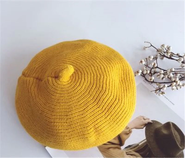 Детские стильные вязаные береты для детей; сезон зима-осень; шапка в виде тыквы; шапка художника; Детская шерстяная шапка