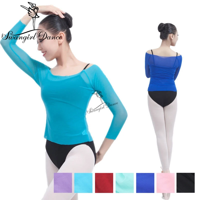 New Long Sleeve Dance Spandex Mesh Tops Ballet Dance Warm Up Tops Women ballet dance costumes SM0001