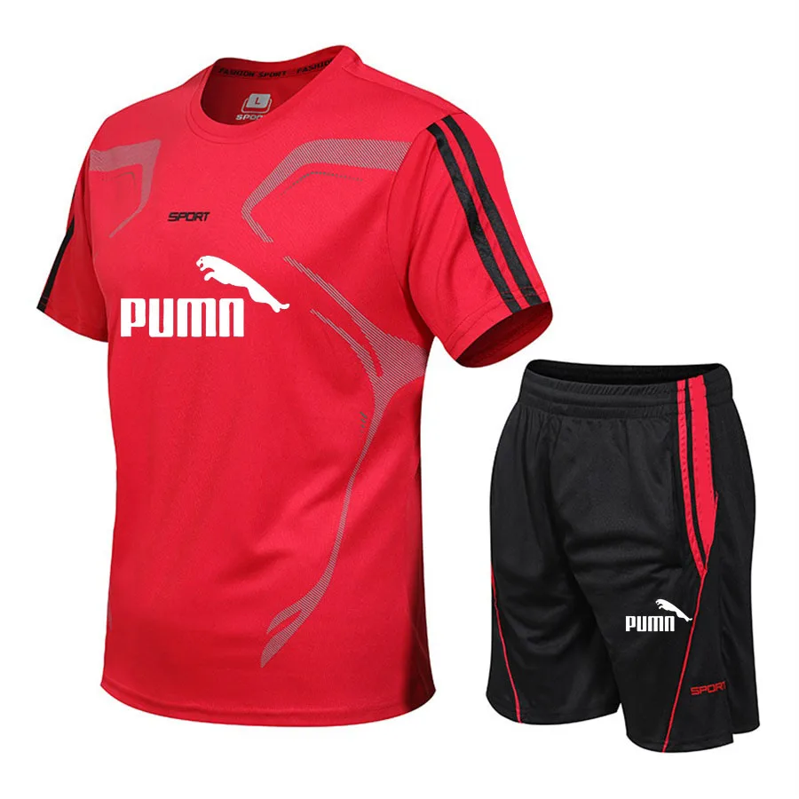 

Fine men's quick-drying clothes casual two-piece short-sleeved T-shirt and shorts suit men's street sportswear suit track and fi