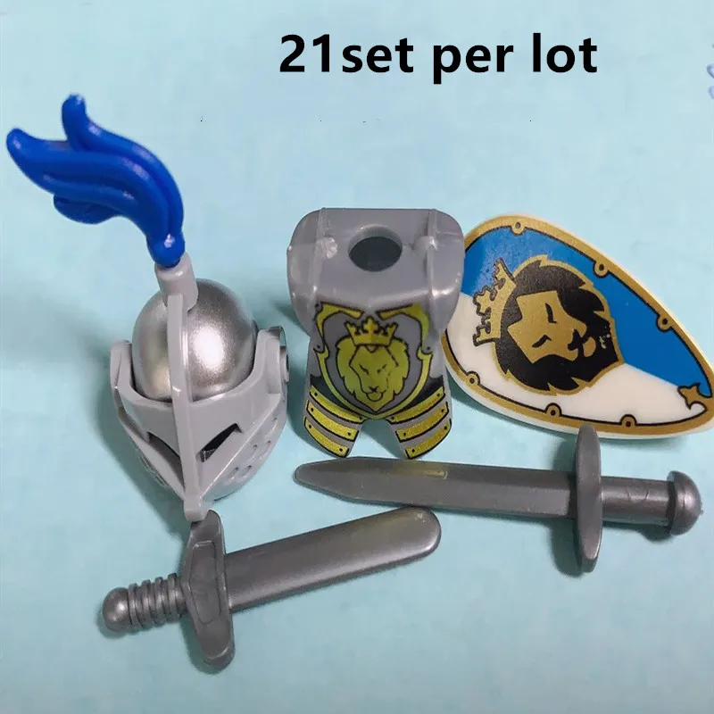 21 шт./лот конструктор совместимый с голубым львом рыцарем фигурка куклы замок