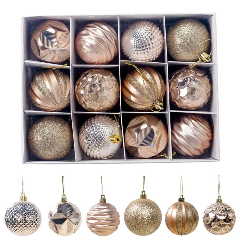 12 шт подвесные рождественские украшения 6 см бытовые подвесные украшения шар аксир - Цвет: Золотой