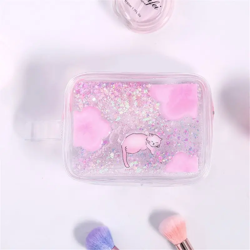 Прозрачный чехол Kawaii Sakura Cat для девочек, косметичка, пенал